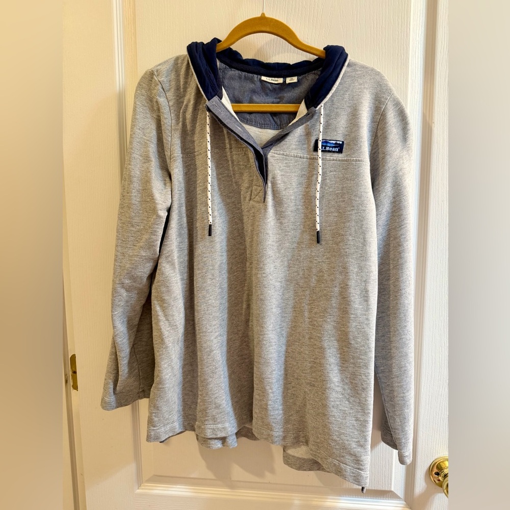 L.L. Bean Gray Hoodie with Navy Lining - Picture 2 of 7